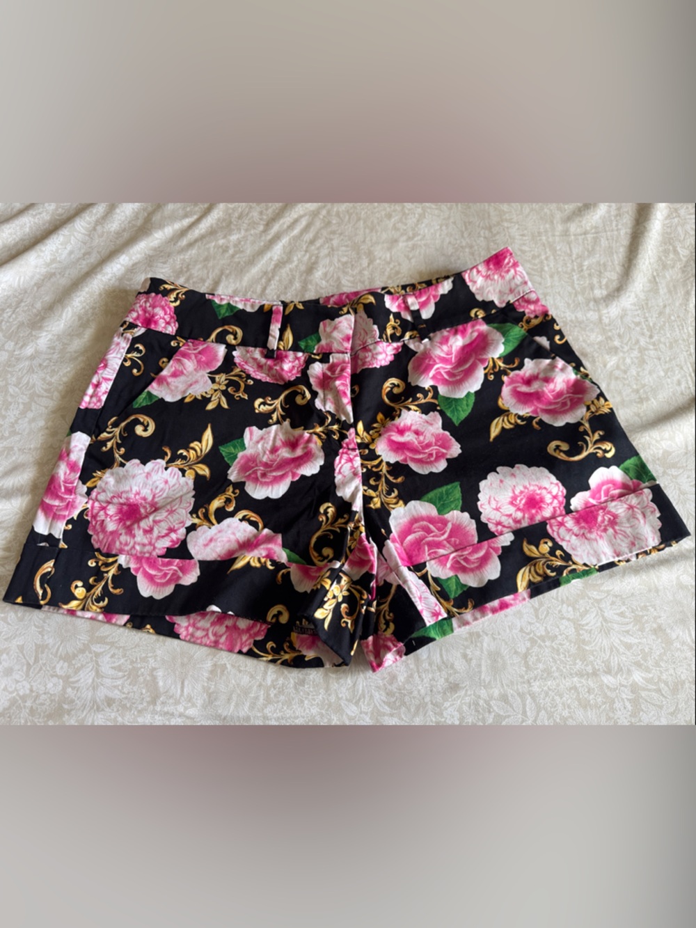 7th Avenue New York & Company Floral Shorts- Pink & Black